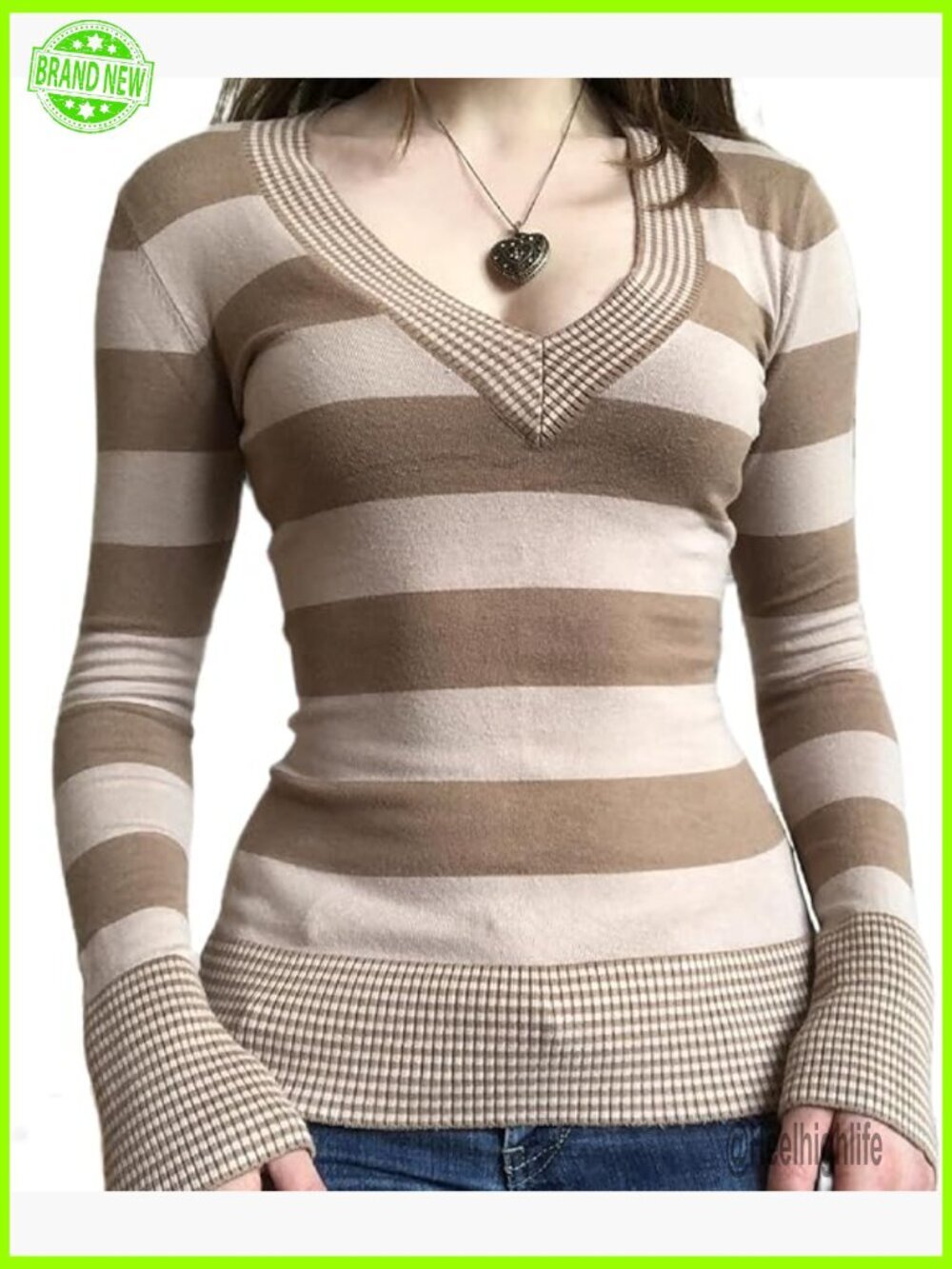 Y2K Color Block Square Neck Long Sleeve Crop Tee Streetwear